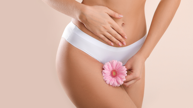 girl in underware holding a flower